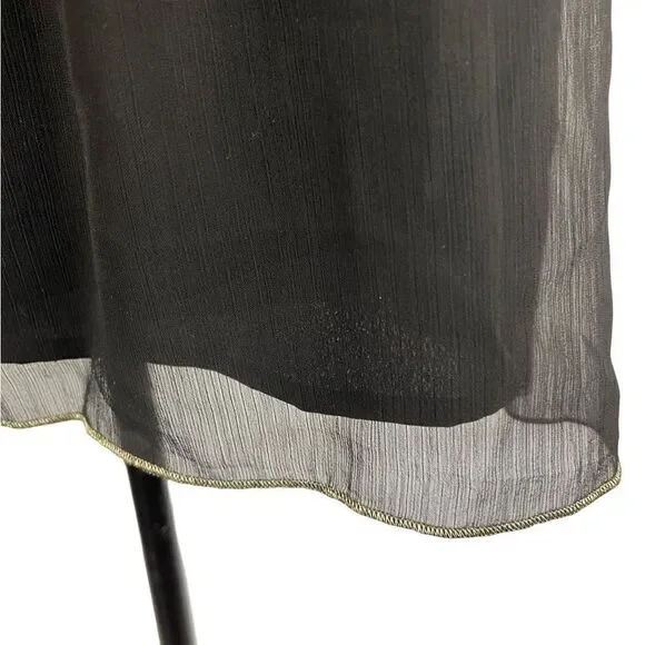 Lucky brand black silver flowy sheer smocked camisole w/gold trim hem sz M - Picture 11 of 16